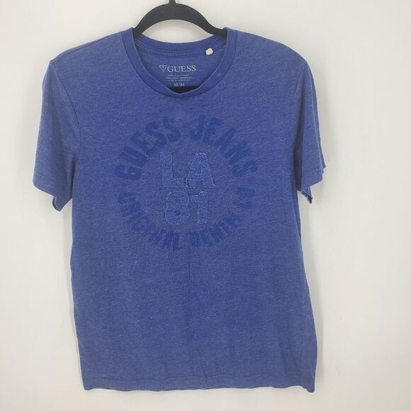 Guess Blue Graphic Design Crew Neck  Short Sleeve T-shirt Size M - Picture 1 of 7